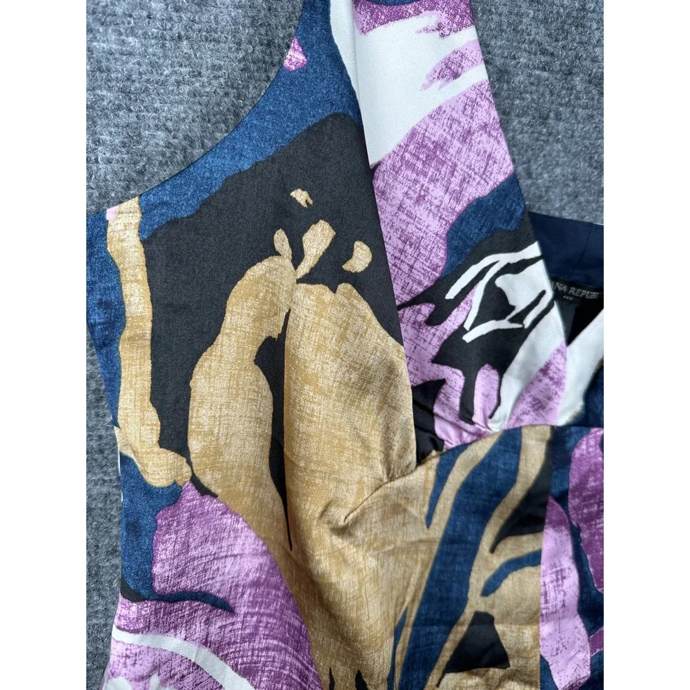 Banana Republic Floral Camisole Women L Purple Gold V-Neck Satin Side Zip Top - Picture 6 of 10